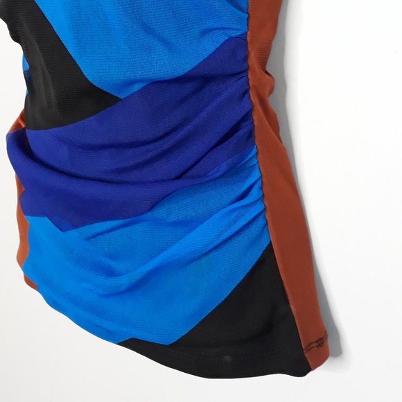 INC • PETITE 2P short sleeve work top rusched sides colorblock slimming women's - Picture 3 of 5